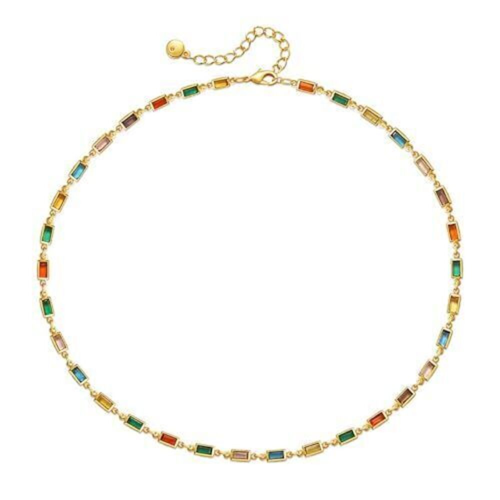 7438 Choker Necklace Trendy 18k Gold Plated Adjustable Square Colorful